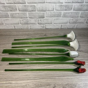 Lote de 6 flores de vidrio soplado a mano tallo largo - tulipán, lirio de cala, 3 hojas - Imagen 1 de 14