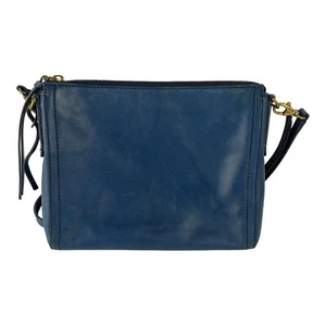 Fossil Blue Leather Crossbody Bag Purse Zip Top - Picture 1 of 11