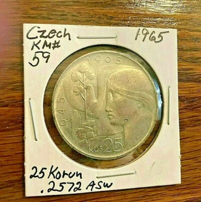 1945-1965 CZECH. REPUBLIC 25 KORUN 20TH YR  LIBERATION .2572 OZ. SILVER UNC. - Image 1 of 2