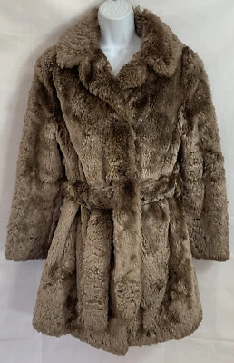 Abrigo de Colección Talla M/L Brillante Sexy 3 Botones Cinturón Marrón Imitación Piel Forro Acolchado Foto 1 de 4