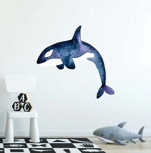 Watercolor Galaxy Killer Whale Orca Wall Decal Removable Fabric Vinyl Sticker - Picture 1 of 3