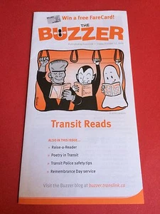 The Buzzer BC TRANSIT Translink Bus October 2014 Canada Quad-folded Newsletter - Imagen 1 de 2