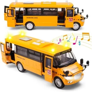 School Bus Toy Toddlers 9" Back Cars Sounds Lights Openable Doors Kids Ages 4-8 - Picture 1 of 6
