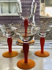 1980 Dansk Design Pop Art Glass Martini Water Goblet Orange Red Speckled Base-4