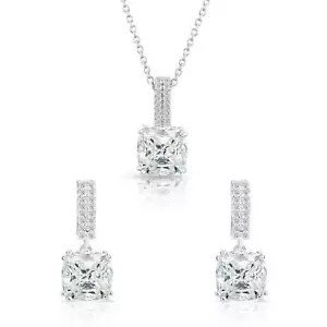 925 Sterlingsilber Quadratisch CZ Halskette und Ohrringe Set Elegant Braut Schmuck - Bild 1 von 15