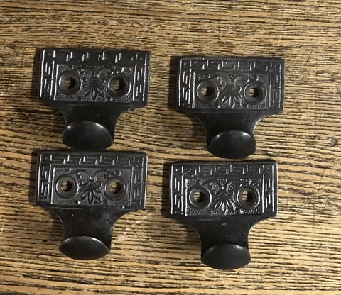 4  Large Antique Victorian Ornate Cast Iron Window Sash Lifts, Restored Cover