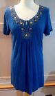 Savoir Women's Blue Tunic Top With Beaded Neckline. Uk 16. New With Tags