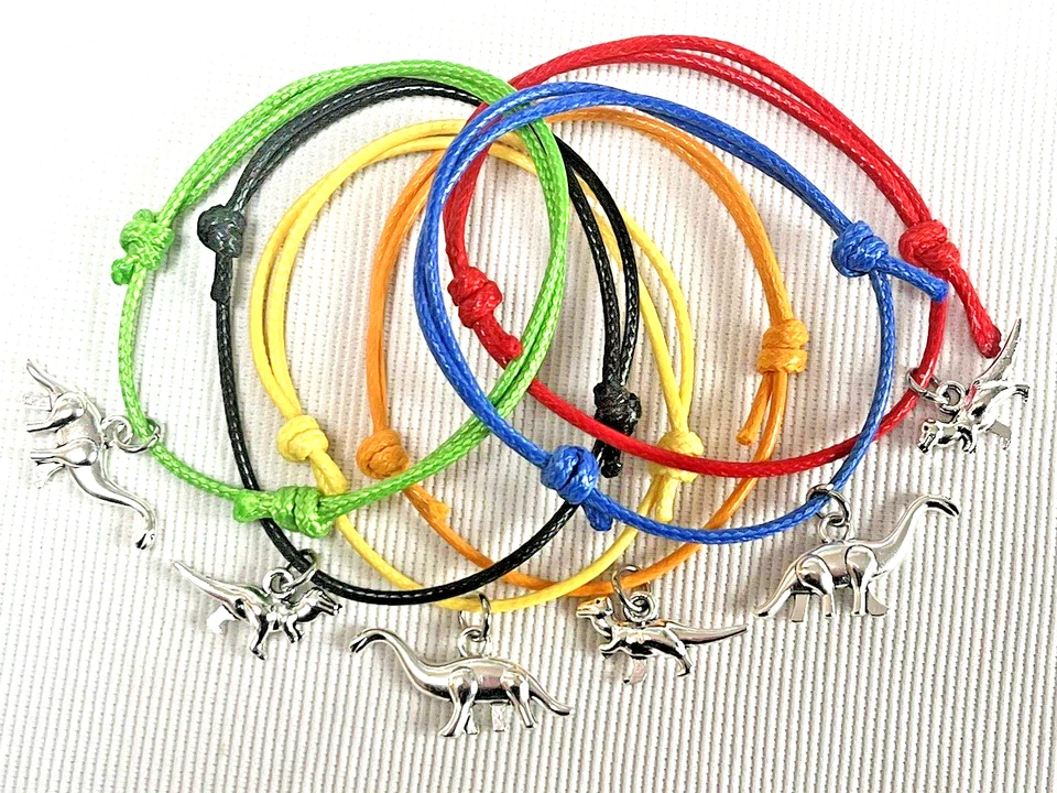 LIZZIELINKS 6 DINOSAUR FRIENDSHIP BRACELETS PARTY BAG FILLERS Tombola Prizes FAVOURS Mix