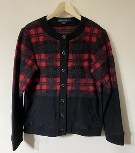 Pendleton Wool Blend Button Cardigan Jacket Black Red Tartan Buffalo Plaid S - Picture 1 of 9