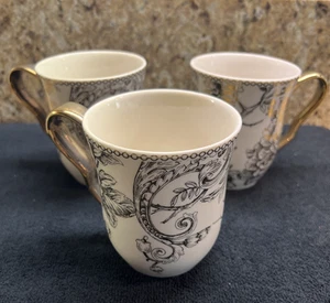 222 Fifth Adelaide Gold 3pc 12oz Mugs Toile Bird Fine China - Picture 1 of 7