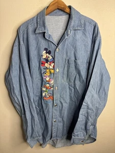 Vintage Disney Shirt Mens Extra Large Denim Mickey Mouse Goofy Embroidered 90s - Picture 1 of 6