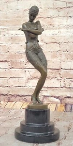 Vintage Art Deco Bronze Statue - Signed Metal Dancer Sculpture Statue - Picture 1 of 10