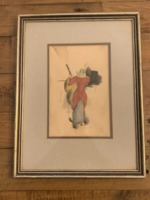 Pintura antigua firmada en acuarela - Tocando música - Arte vintage - Marco de 10”x12” Foto 1 de 4