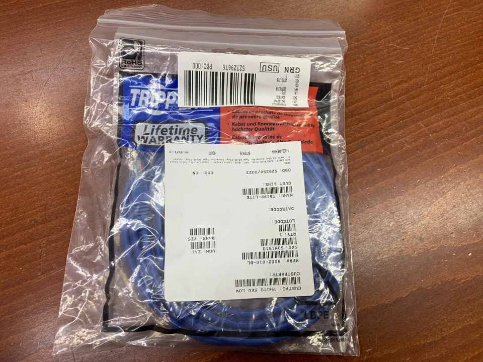 Tripp Lite N002-010-BL Cat 5e 350MHz Molded Patch Cable 10FT  (RJ45 M/M) Blue - Image 1 of 2