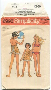 SIMPLICITY 6993 COSTUME DA BAGNO E BIKINI BAMBINA TG 7 NON TAGLIATO 1975 - Foto 1 di 3
