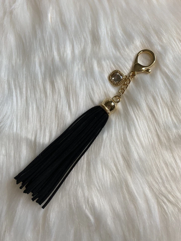 Bolso Borla Negro Dije Llavero Llavero Metal Piedra Llavero Dorado Negro Foto 1 de 4