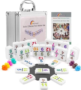 Double 12 Mexican Train Dominoes, 91 Tiles Number Dominoes Games in an Aluminum - Picture 1 of 7