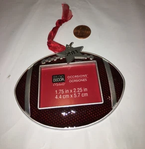 CHRISTMAS TREE ORNAMENT BROWN SILVER METAL GLASS PHOTO FRAME FOOTBALL SPORTS 4" - Picture 1 of 2