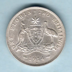 Australia. 1914-H Florin.. Part Lustre - gVF.. Full Centre Diamond - Imagen 1 de 2
