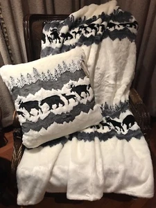 Well Dressed Home Kunstfell Woodland Lodge Überwurf Decke & passendes Kissen  - Bild 1 von 11