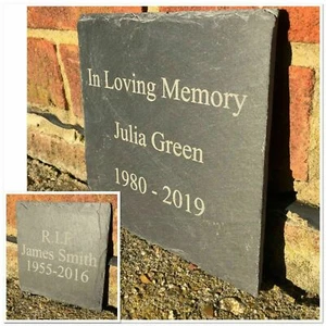 SIGNO CONMEMORATIVO DE TUMBA DE PIZARRA, PLACA PERSONALIZADA PIZARRA PIEDRA NATURAL GRABADA RÚSTICA - Imagen 1 de 2