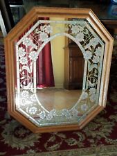 Vintage WINDSOR ART Octagonal Wood Framed Floral Wall Mirror late'80s-early 90's