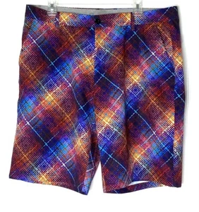 Pantalones Cortos de Golf Hreski Rojo Azul Colorido A Cuadros Ajuste Seco Elastizados 38 con Entrepierna Larga de 10" - Imagen 1 de 7