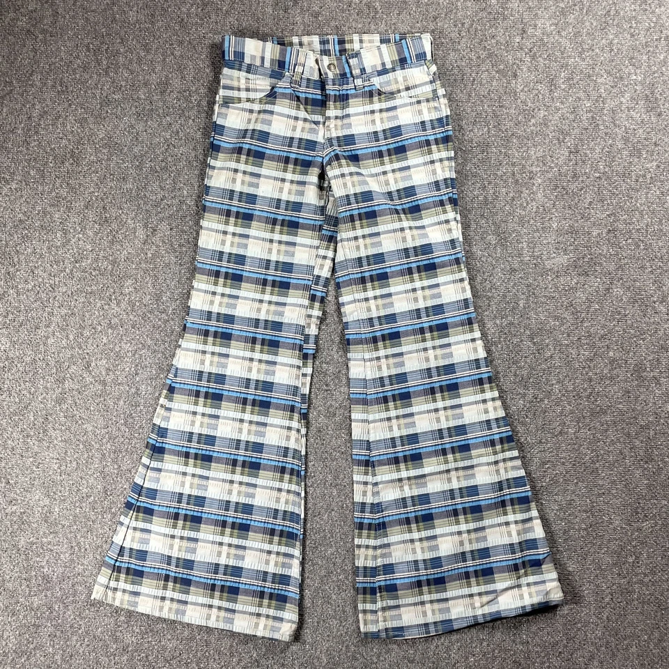 Pantalones de mezclilla a cuadros vintage años 60 70 Levis Big E BELL acampanados Jean discoteca para GALS Foto 1 de 4