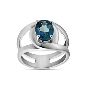Sterling Silver London Blue Topaz Oval Open Ring, Size 9 - Picture 1 of 3