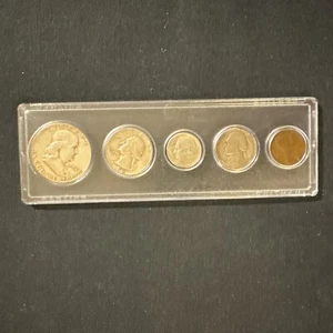 Whitman 1952 US 5 Coin Set in Case Silver Franklin Half Quarter Dime Wheat Penny - Picture 1 of 12