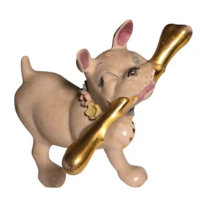 Mini estatuilla de hueso dorado de perro bisque rosa años 50 vintage (¿Hagen Renaker?) - Imagen 1 de 5