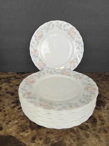 Arcopal France Champetre Set Of 12 Salad Plates Floral Scalloped Milk Glass VTG - Picture 1 of 7