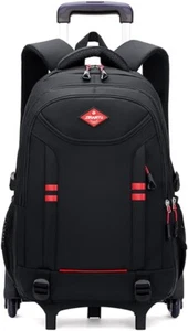Rolling Backpack for Boys 18" Black Backpack with Wheels School Bag Kids' Carry- - Picture 1 of 7