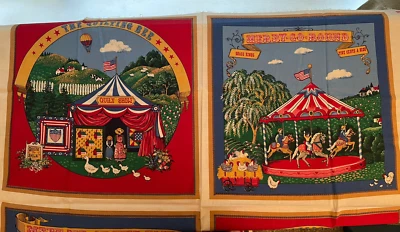 Vtg OOP Joan Kessler Concord Country Fair Fabric Pillow Cheater Quilt Squares - Image 1 of 4