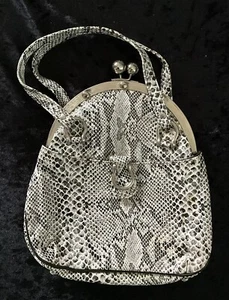 Vintage Mod 1960's Python Print Vinyl Kiss Lock Clasp Purse Front Pocket MCM - Picture 1 of 14