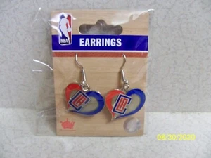 Stunning and Colorful, NBA Basketball Los Angeles Clippers Heart Swirl Earrings - Picture 1 of 2