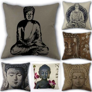 Art Cover Cases Statue Cotton Linen Throw Buddha Design Pillow Pillow Square - Picture 1 of 21