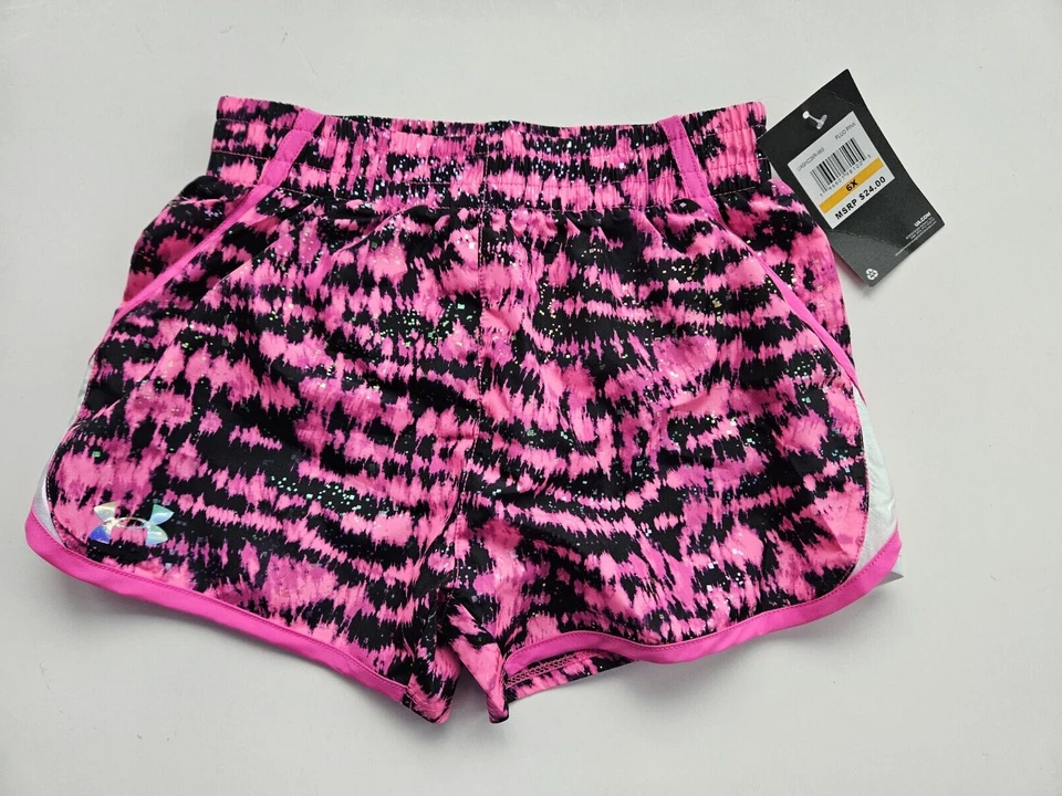 UA Under Armour Little Girl's 6X Shorts Short Pants Bright Pink Black - Image 1 of 1