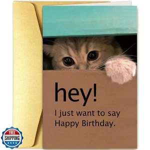 Funny Birthday Card from Cat, Humorous Bday Gifts for Cat Mom Cat Dad, Adorab - Picture 1 of 5