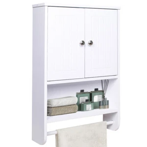 Pensile Armadietto da Bagno 2 ante Porta Asciugamano in legno Bianco H 73 cm - Foto 1 di 5