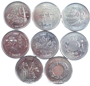 LOTE 8 DIFERENTES 25 CENTAVOS CANADIENSES 2000 *** 8 FOIS 25 CENTAVOS CANADIENSE DE 2000 - Imagen 1 de 6
