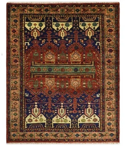 Red, Blue Hand Knotted Antique 5x8, 6x9, 8x10, 9x12, 10x14, 12x15 Wool Area Rug - Picture 1 of 11