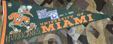 vintage Miami Hurricanes 1991 Cotton Bowl Full Size Pennant NCAA Florida FL Cover