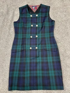 Vintage Tommy Hilfiger Dress Womens 8 100% Wool Tartan Plaid Dark Academia Shift - Picture 1 of 6