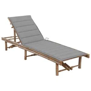 vidaXL Garden Sun Lounger with Cushion Bamboo - Picture 1 of 7