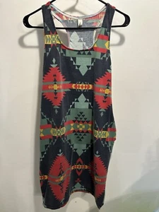 Colorful Aztec Print Pattern Boho Tank Top T-Shirt Dress With Pockets (XS) - Picture 1 of 5