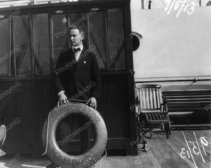 Houdini With Life Ring On Ship 8x10 Reprint Of Old Photo - Picture 1 of 1