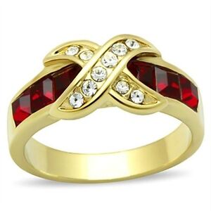 Art Deco Garnet Ruby Cocktail Ring Gold Plated Size 9 10 Vintage Red Simulated