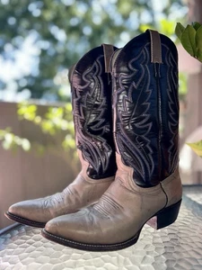 Diamond J Justin Cowboy Western Leather Boots Grey Black 7203 Mens Size 8 D - Picture 1 of 10