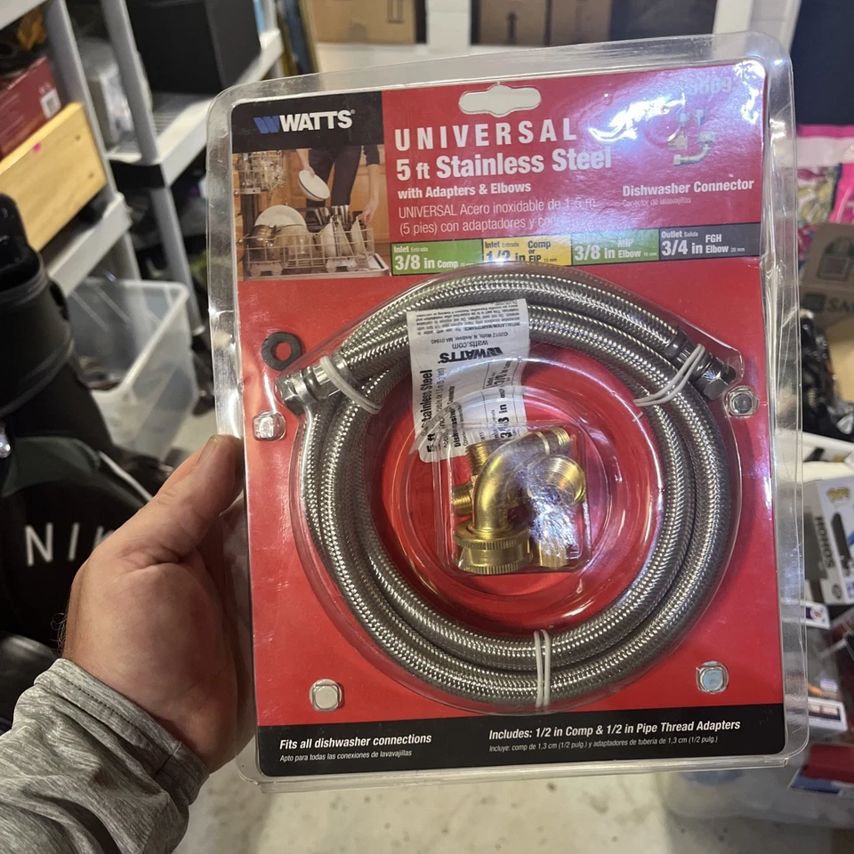 Conector universal para lavavajillas de vatios de acero inoxidable con codos 5 pies 3/8 pulgadas Foto 1 de 2